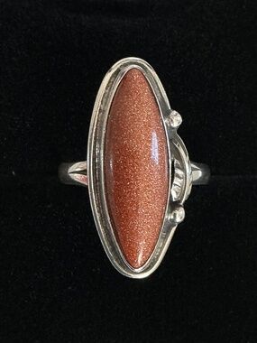 Unique Vintage Goldstone & Sterling Silver Ring Signed
